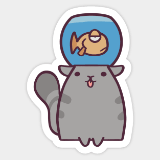 Silly Cartoon Cat With Goldfish Sticker